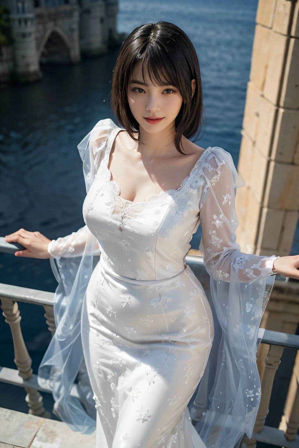 Mix 4, (8k, Live Shooting, Highest quality, masterpiece: 1.2), (Real, Photorealistic: 1.37), One Cute, night, rain, Wetty, Professional Lighting, Photon Mapping, Radio City, Physically Based Rendering, Gradient black hair, Gray Hair, Short Curly Hair, good looking, Highest quality写真, High resolution, 1080P, (Clear Face), (Detailed face description), (Detailed hand description), (masterpiece), (Exquisite CG)、Extreme light and shadow、Disheveled Hair、Masterwork、Rich details、(Fine facial features)、(Highest qualityの写真)、(Masterpiece)、(Detailed eyes)、Look in front of you、Detailed clavicle、((Mid-breasted))、Nipple erection、Sexy、Lady、Clear、No shine on clothes、rainのなか、outside、Holding an umbrella、rainで服が濡れている、rainで髪の毛が濡れている、