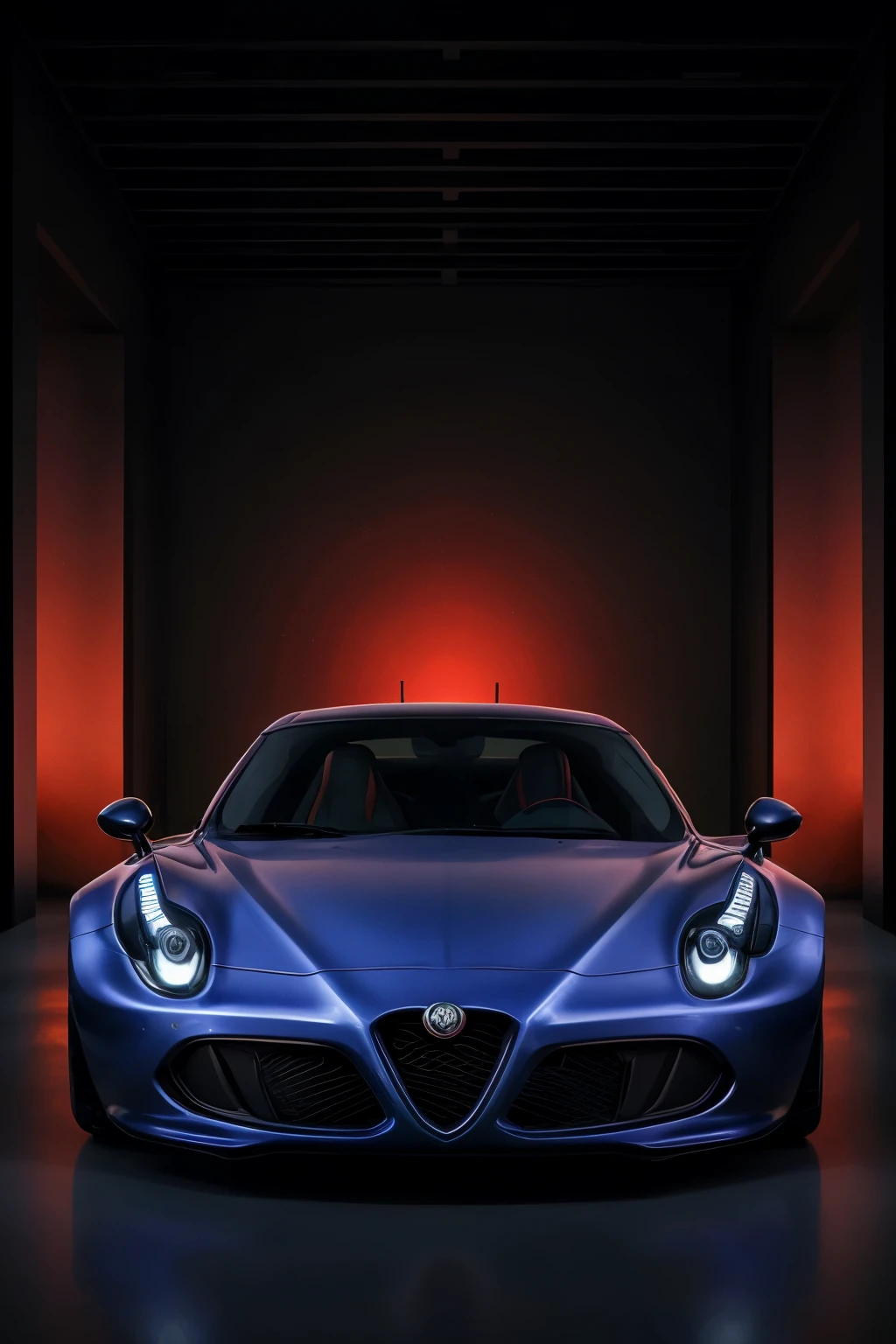 Alfa Romeo 4C, full view. Utilizing state-of-the-art digital techniques, this breathtaking artwork aims to craft a visionary portrayal of the car. Drawing inspiration from the realms of science fiction, the image will exude an otherworldly aura through its vibrant hues and awe-inspiring illumination. By embracing this avant-garde approach, the result will be a visually mesmerizing and fantastical depiction that will undoubtedly captivate the beholder's senses.