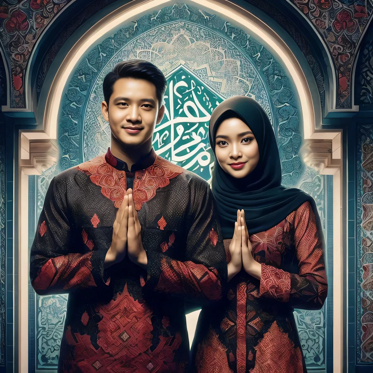 a man and woman in traditional clothing standing in front of a blue and red wall, ‘raya and the last dragon’ etc, movie promotional image, dilraba dilmurat, backdrop, official poster, wonderful, portrait shot, beautiful masterpiece, screenshot from a movie, sakimi, still from the movie, inspired by Basuki Abdullah, netflix, fanart