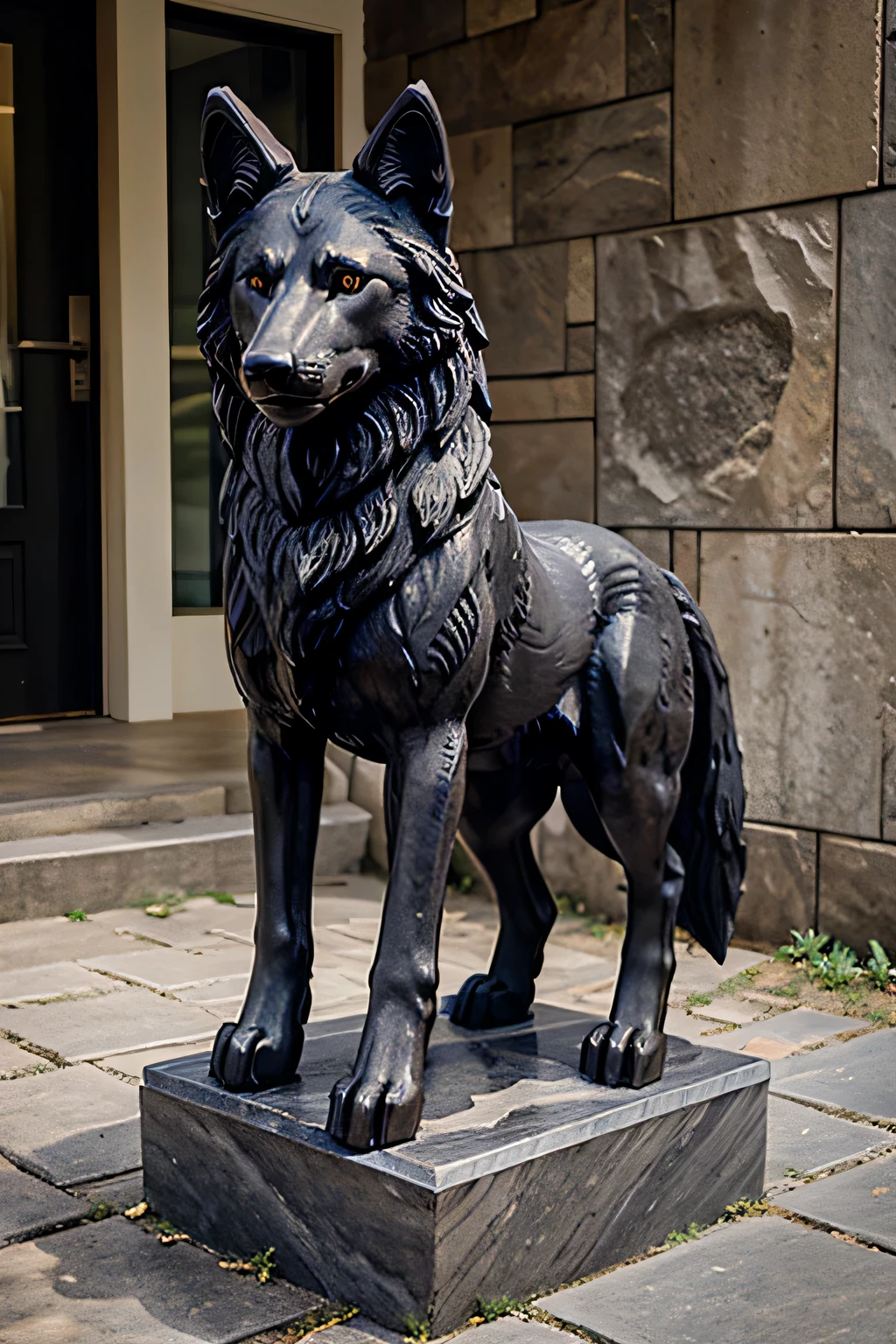 2d wolf statue made of stone