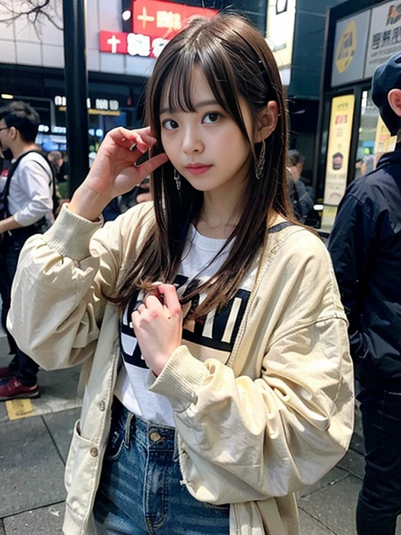 Ordinary woman in plain clothes、Harsh flash photography、[photos realistic]!!,Candid flash photography、magnifica、Masa Nakayama、flash photo、Sui Ishida、Do not copy hands、young female 、、Promotional photos、Cute clothes、Beautiful clothes、short-hair、10 generations、Pupils、Fashionable、colourful clothes、Idol