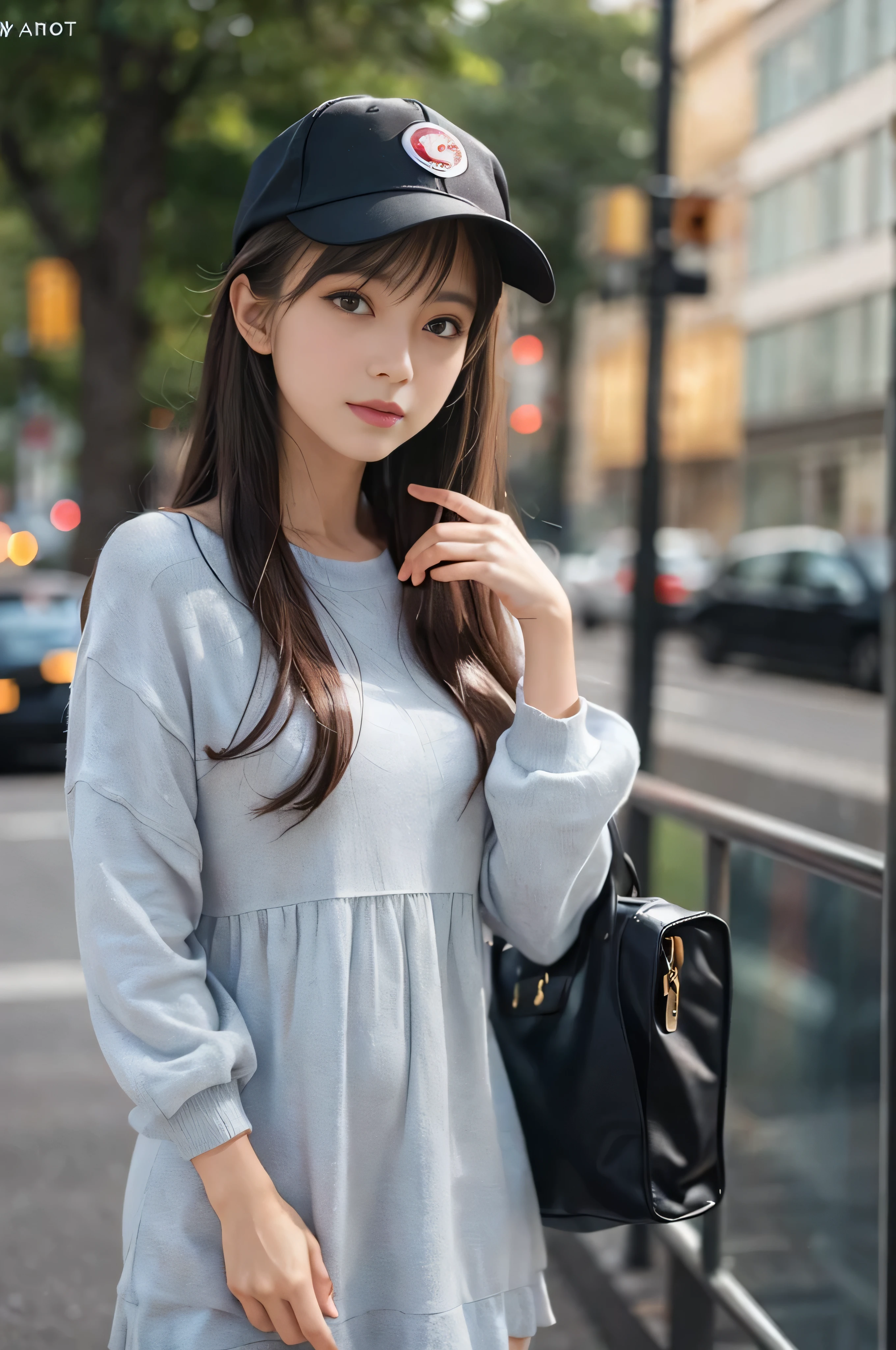 (((RAW image quality:1.4))), highest quality, ultra high resolution, (realistic: 1.4), She wore a long-sleeved dress in spring-like pastel colors.、photo of active ager, cowboy shot, baseball cap, random pose、