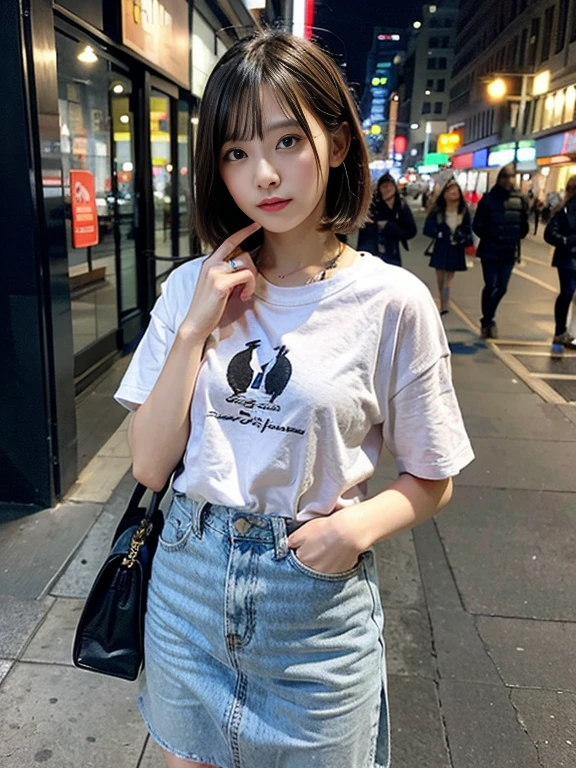 Ordinary woman in plain clothes、Harsh flash photography、[photos realistic]!!,Candid flash photography、magnifica、Masa Nakayama、flash photo、Sui Ishida、Do not copy hands、young female 、、Promotional photos、Cute clothes、Beautiful clothes、short-hair、10 generations、Pupils、Fashionable、colourful clothes、Idol