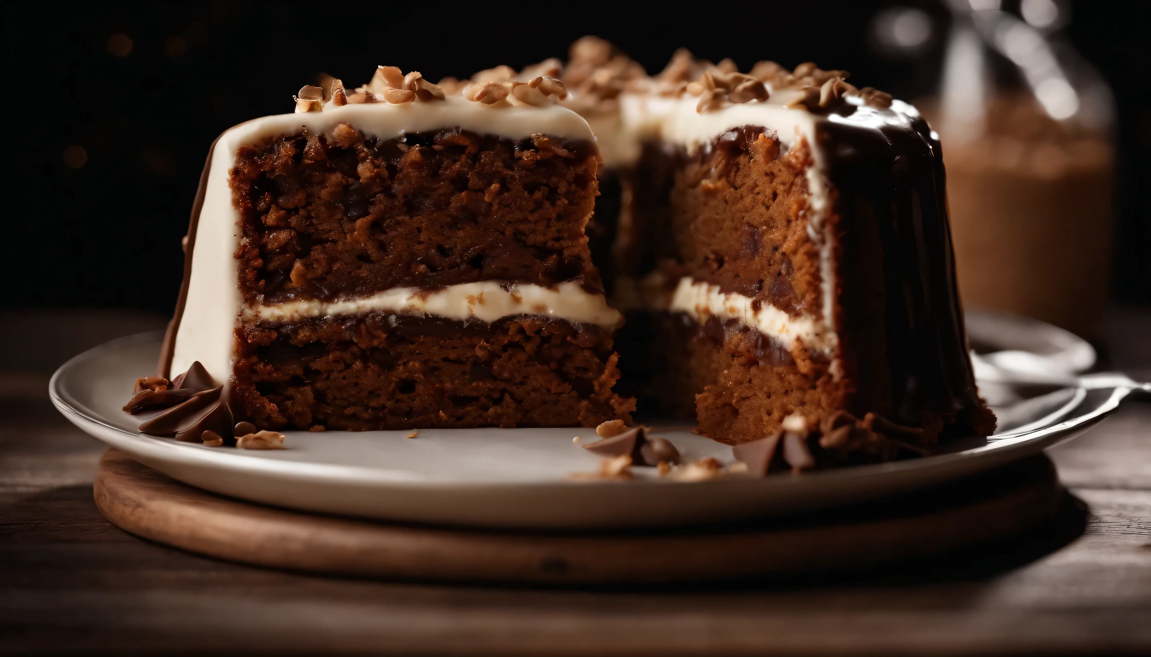 carrot cake with chocolate icing, best image, sharp focus, highly detailed, brandless, no one,