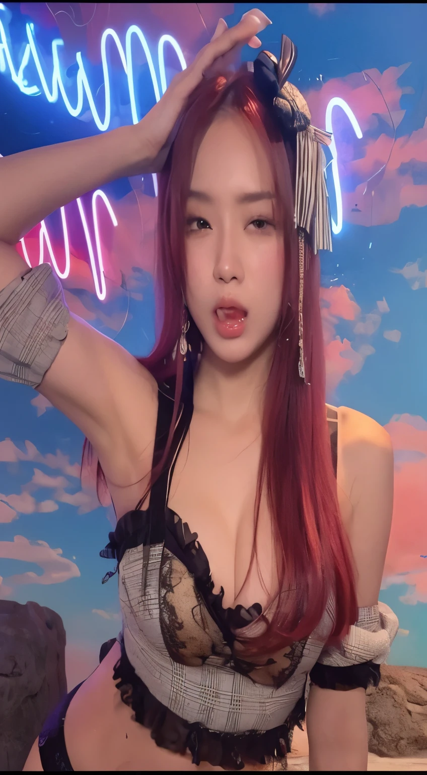 Arafee Asian woman with red hair and black bra top, sun yunjoo, Belle Delphine, sakimichan, blackpink joshi, portrait of blackpink joshi, money, cl, she has , profile photo, e-girl, e girl, y 2 k cutecore , sexy :8