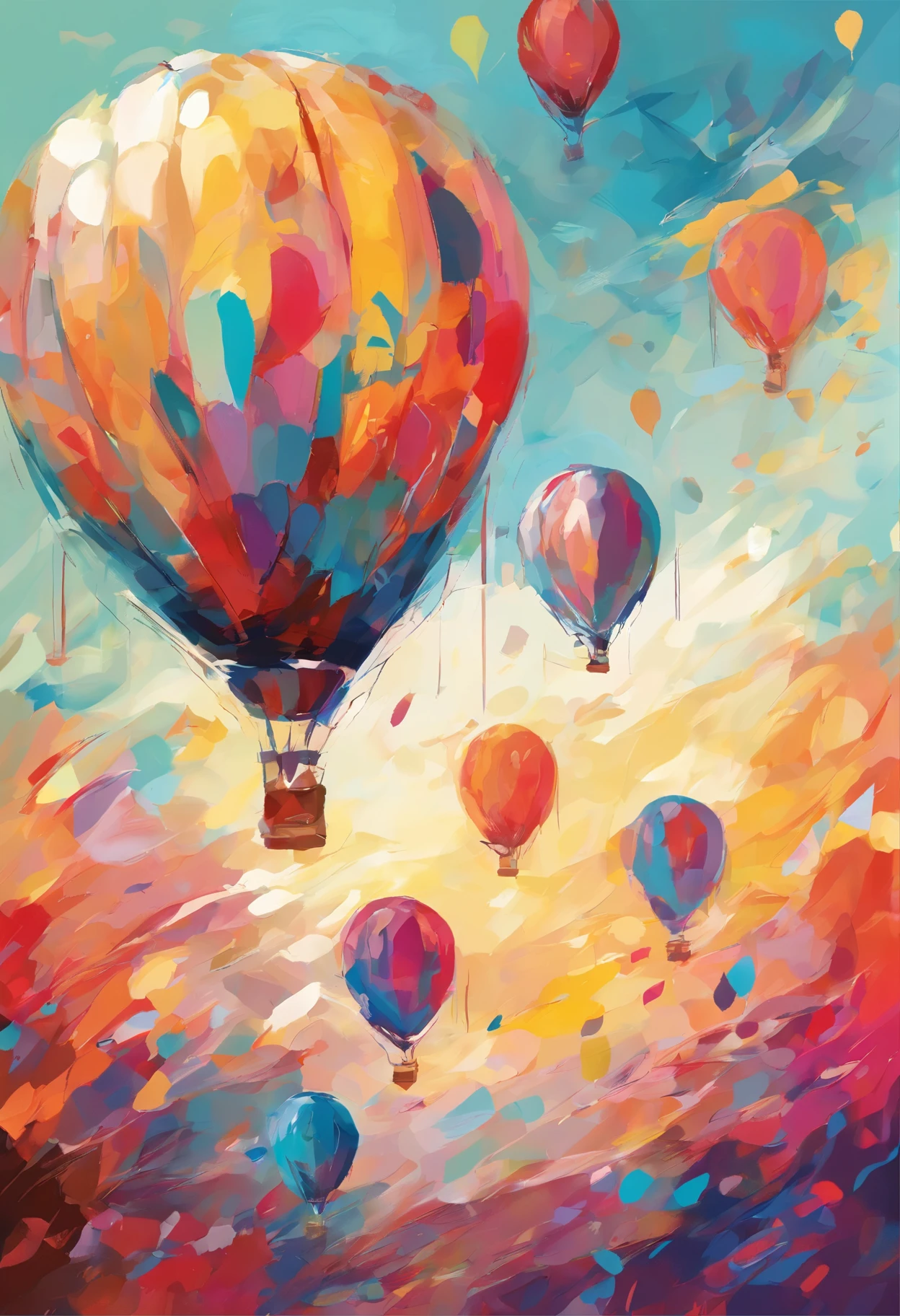 paint an abstract painting.,light color balloon、Aesthetic composition,simple style, Soft and warm touch、The main color palette of the work is soft pastel colors.、When looking at this picture, you、interplay of color and texture、Immerse yourself in the warm atmosphere