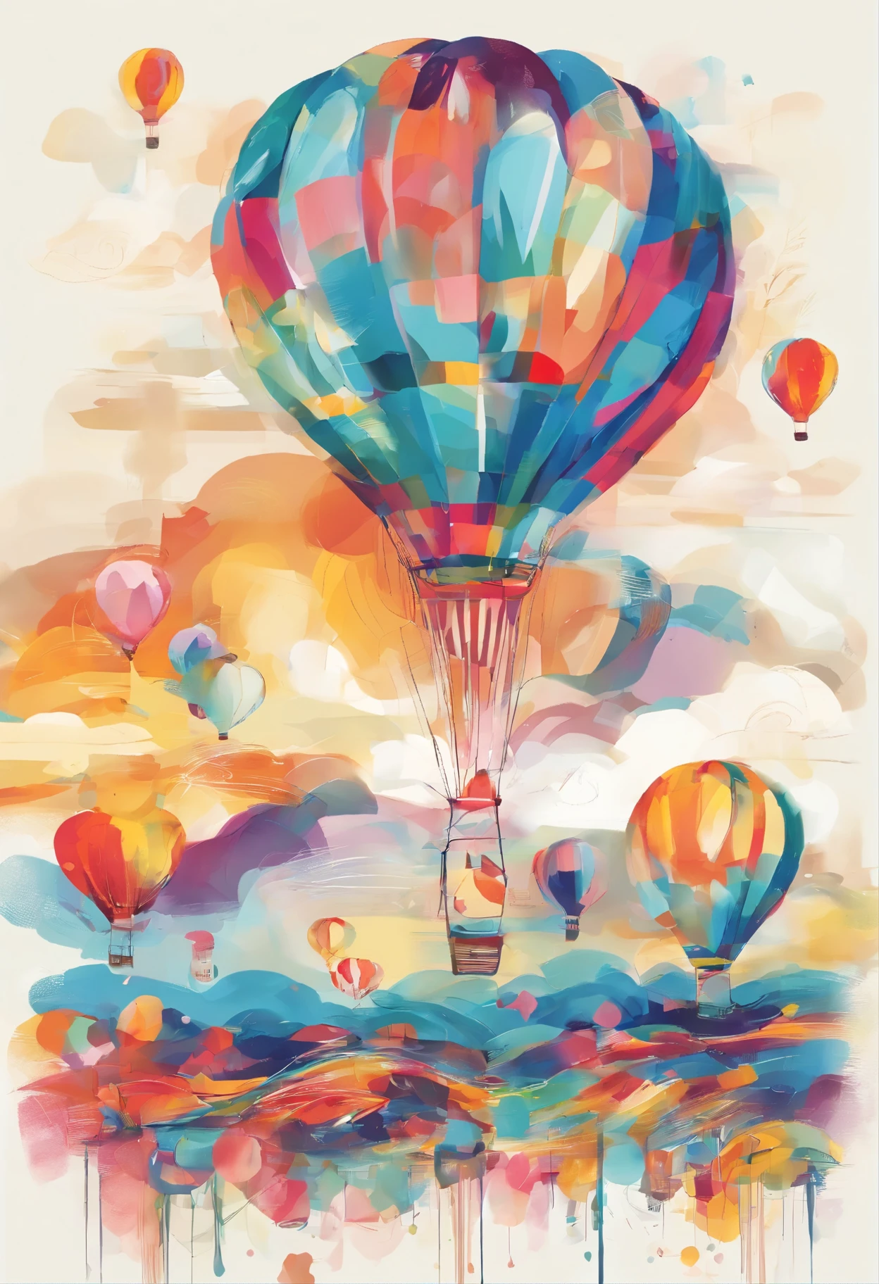 paint an abstract painting.,light color balloon、Aesthetic composition,simple style, Soft and warm touch、The main color palette of the work is soft pastel colors.、When looking at this picture, you、interplay of color and texture、Immerse yourself in the warm atmosphere