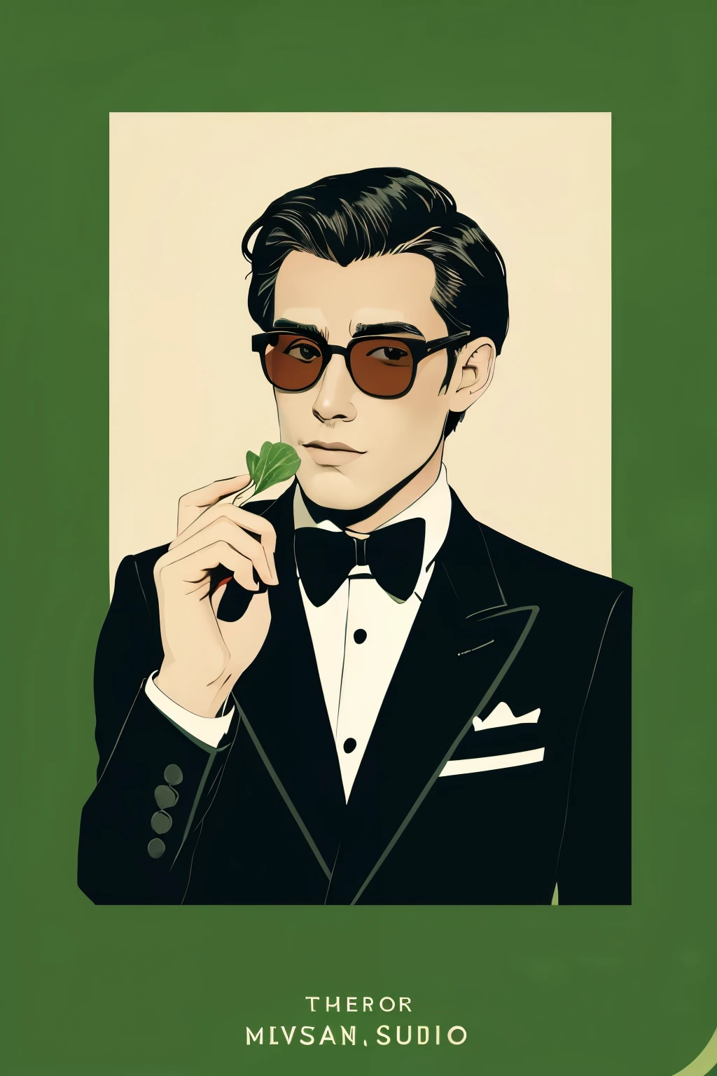 Green handsome man in tuxedo illustration