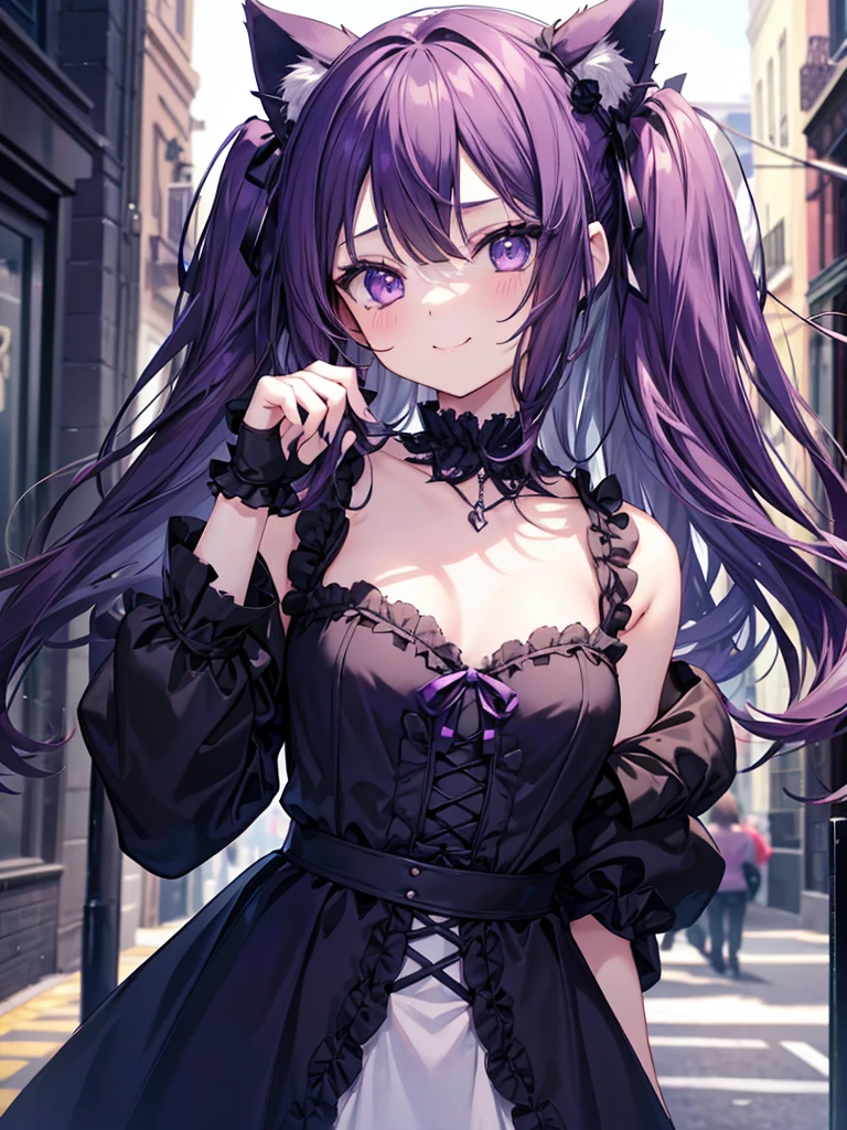 Gothic ta face and body facing the camera {{{{{show your armpits}}}}} Dark purple straight hair10young girl in the street narrow eyes open your mouth goth clothes topless flat chest nipple Cat ear heart mark smile solo sexy pose nsfw