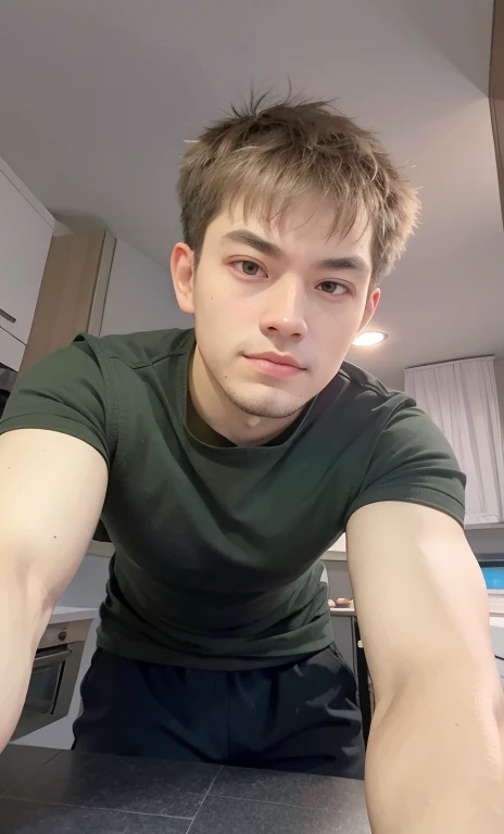 There is a man taking a selfie in a kitchen., contraction serpentine / jugador ludwig, Cai Xu Kun, Andrei Riabovichev, andrei riabovitchevich, daniil kudriavtsev, joel fletcher, clina cristiana, foto de perfil en la cabeza, kacper niekolczycki, inspirado en Caspar Lobo