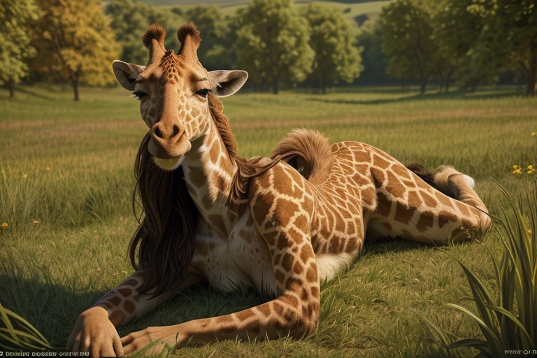 ((Naked solo Woman outside in grass opened field)),(((woman with freckles))), (((hint of shoulder frecklerecklereckled armreckled chest!!!))), ((light cute freckles)), ((sparse freckles)), center focus, long neck, long legs, giraffe spots, hoove, ((fluffy)), fluffy woman, ((body fur)), ((animal nose)), two-tone fur, gaze at the viewer, half-closed eyes, 1girl, solo, full body, (masterpiece:1.21), (best quality:1.2), (illustration:1.2), (cinematic lighting:1.3), ((detailed fur)), balanced coloring, global illumination, ray tracing, good lighting, a giraffe laying on top of a lush green field, a hyper realistic painting, inspired by Stevan Dohanos, trending on cg society, sexy girl, in front of the house, realistic cosplay, photorealistic - h 6 4 0