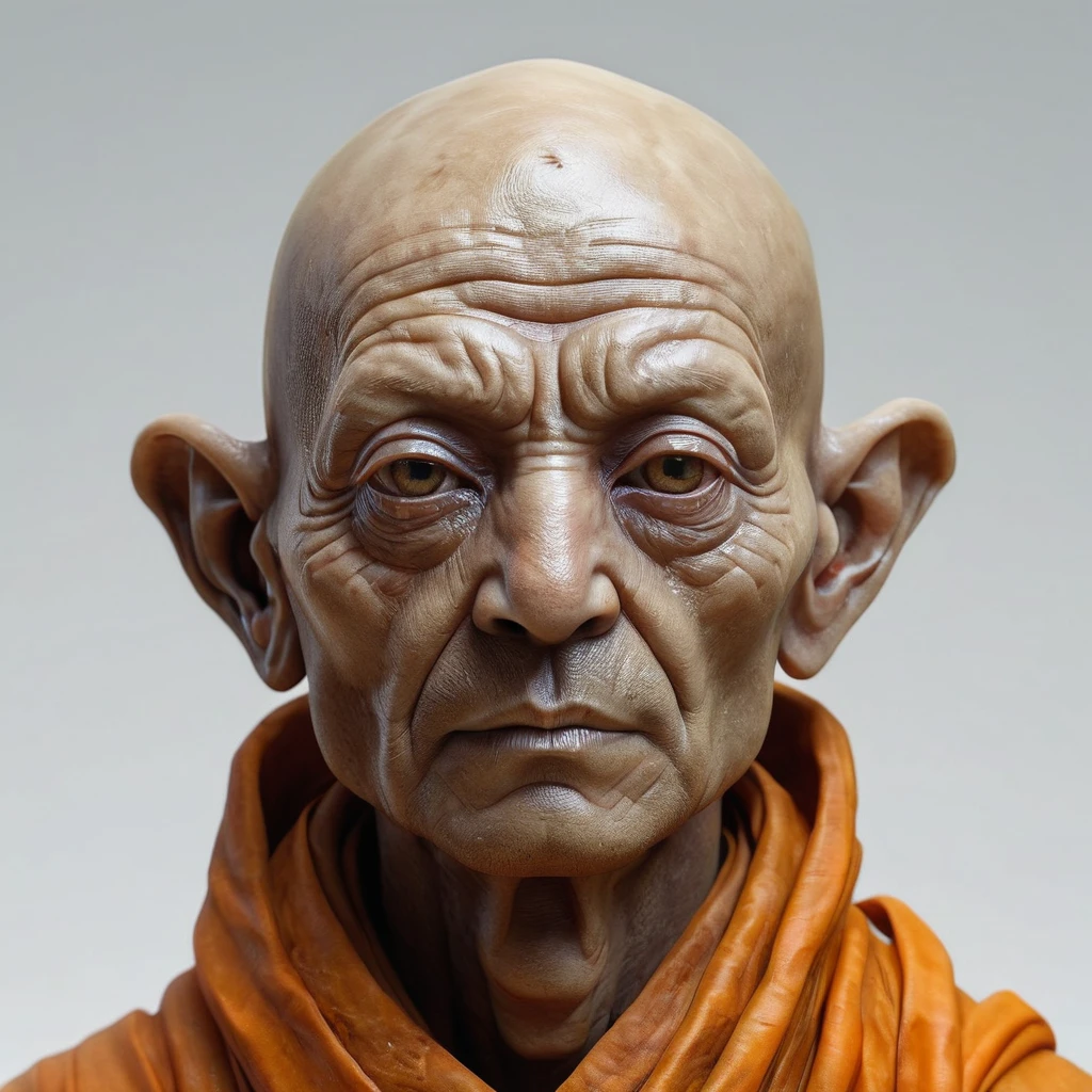 corpo inteiro, "Witness the wisdom and serenity of an ultra-realistic monk in ultra-definition! In this amazing miniature de resina, Immerse yourself in the world of an old, illuminated alien on a white background, Wrapped in powerful and strong colors that bring every detail to life. Seus olhos profundos e tranquilos transmitem uma sabedoria atemporal, while every wrinkle and line of his face tells a unique story. Feel the inspiration and peace emanating from this alien as he meditates in silence. Clique agora e permita-se ser envolvido por esta aura de calma e tranquilidade!"
