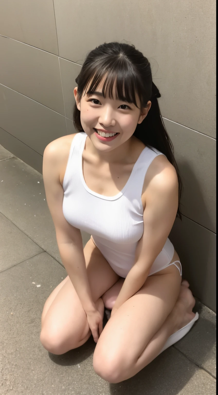 ((Kneel by the pool and show your armpits、Straight long hair with bangs and tactile sensations))、sunlight、raise your arms、片raise your arms、(((open your legs wide to the left and right)))、((((upper body small tank top、The shape of erect nipples is faintly visible、Wearing cotton side string thongs))))、one woman、(sweaty body)、With bangasterpiece、highest quality)、clear image、((cute、tight waist、Beautiful, bulging chest of medium size))、Full body Esbian、Young adorable Japan face、((The gesture of putting one hand inside the panties and playing with the clitoris、I&#39;m excited and smile showing my teeth, looking a little pained.))、wet skin、8K、、((full body shot))、highleg panties,HAND IN PANTIES,stomach bulge vaginal anal
