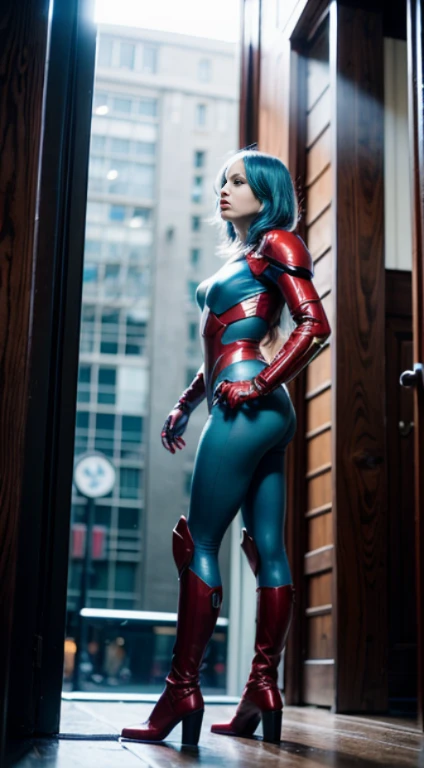 (1 girl:1.3), alone,__body parts__, official art, unity 8k wallpaper, super detailed, beautiful and aesthetic, beautiful blue hair, masterpiece, 最high quality, born, masterpiece, super detailed photos,, 最high quality, ultra high resolution, realistic, sunlight, full body portrait, stunningly beautiful,, dynamic pose, delicate face, bornきbornきとした目, (Side view), She's wearing a futuristic Iron Man mecha, Blue and light blue, Highly detailed abandoned warehouse background, detailed face, Detailed complex and busy background, Messy, nice, milky white, high definition skin, realistic skin details, visible pores, sharp focus, volumetric fog, 8k uh, Digital single-lens reflex camera, high quality, film grain, Fair skin, photorealism, lomography, A vast metropolis in a futuristic dystopia, view from below,