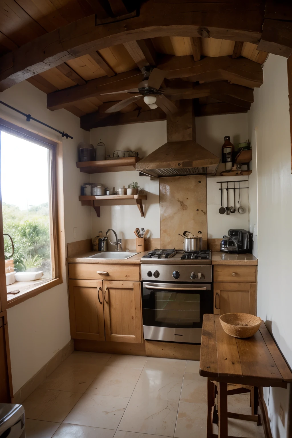 la cocina, made of small cane and with a roof of leaves from the same plant, estaba separada de la casa por un huertecillo donde el perejil, la manzanilla, el poleo y las albanacas mezclaban sus aroinas