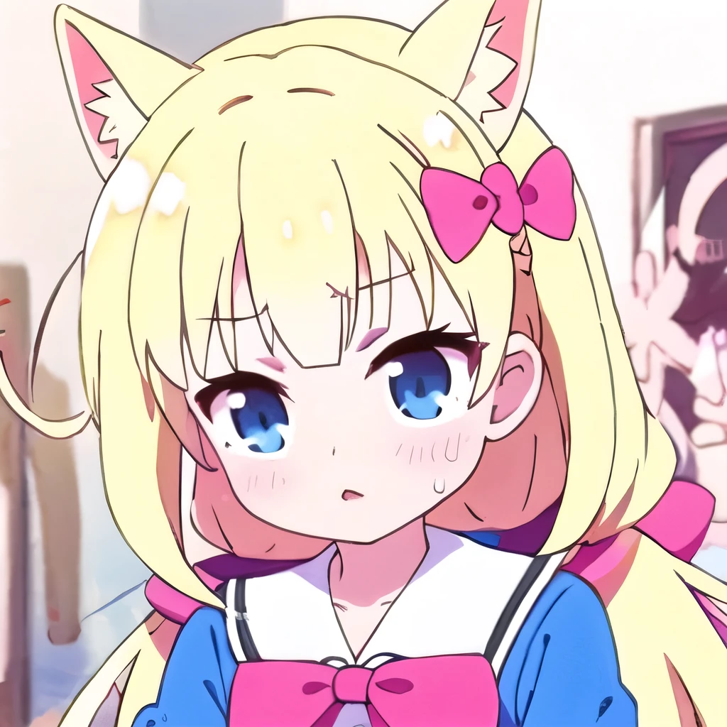 Anime girl with blonde hair and blue eyes wearing a pink dress - SeaArt AI
