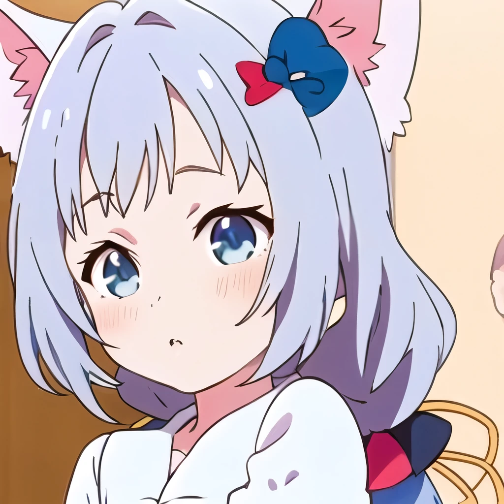 Emoticon packages, 1girl, solo, animal ears, brown hair, horse ears, tracen school uniform, multicolored hair, school uniform, special week \(umamusume\), purple shirt, bow, shirt, open mouth, purple bow, white hair, two-tone hair, upper body, sailor collar, brown background, bangs, 0_0, blush, braid, sailor shirt, sweat, gradient background, puffy sleeves, ear bow, blue shirt, gradient, summer uniform, horse girl, short sleeves