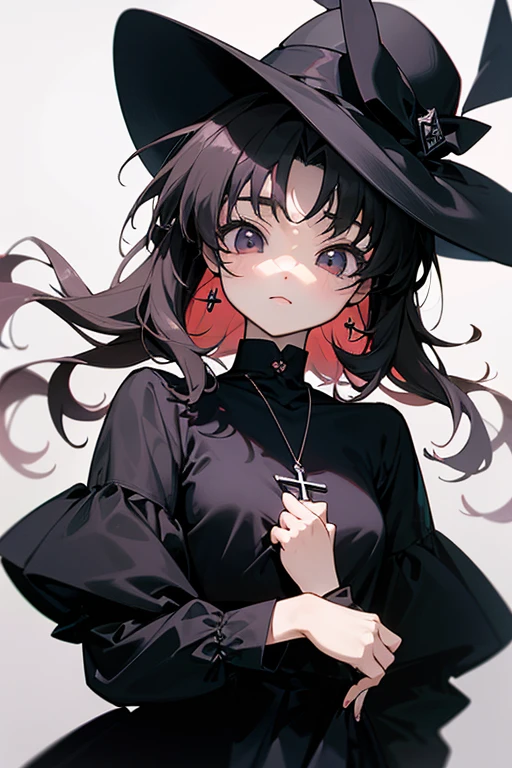 Akina Nakamori、black dress、17 years old、cute、White cross necklace on chest、gothic  style、small hat、シャープにcute、beautiful woman、