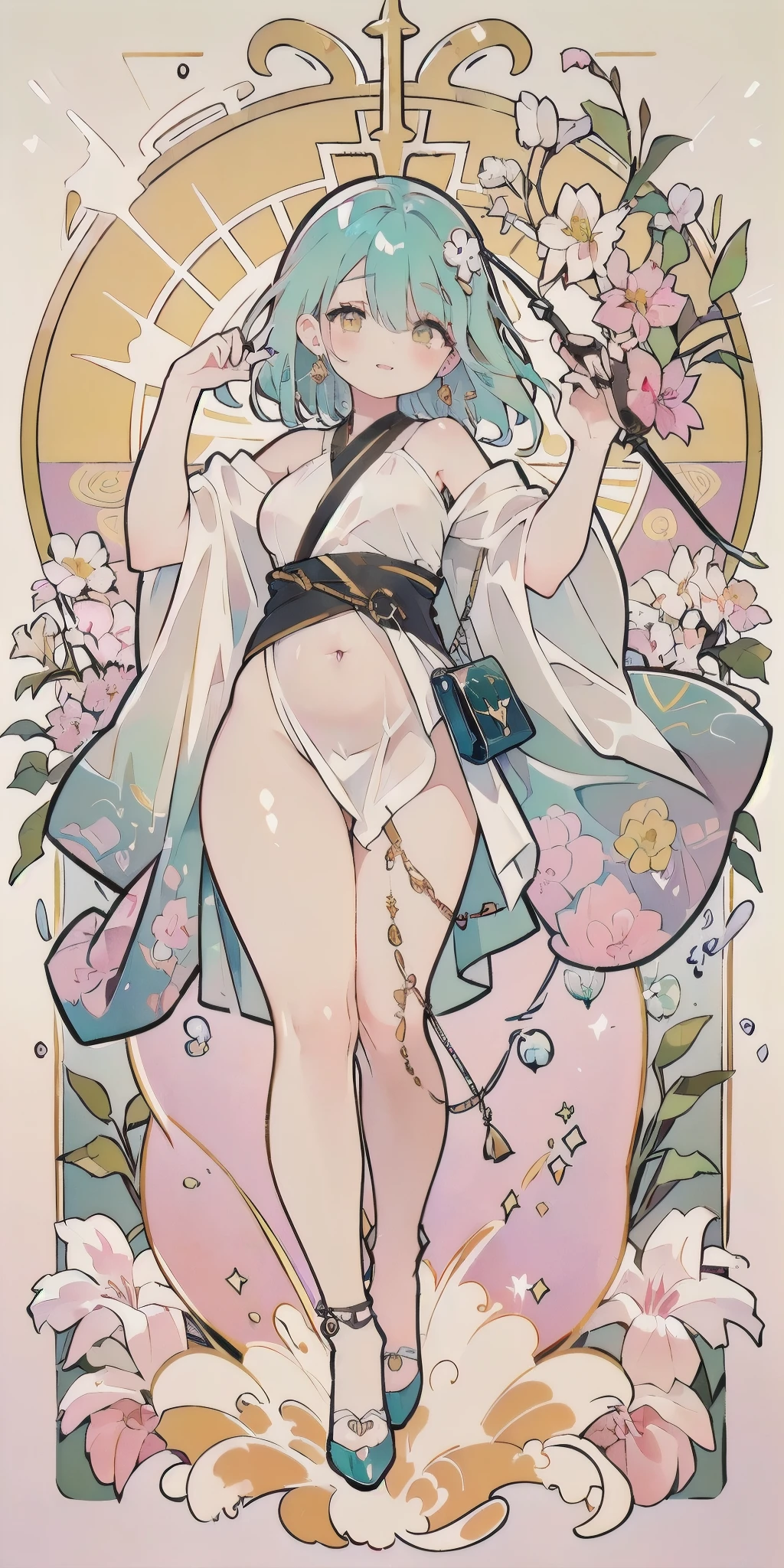 Guanyin, full body, full naked, nsfw: 2.0, sun, cloud, water wave