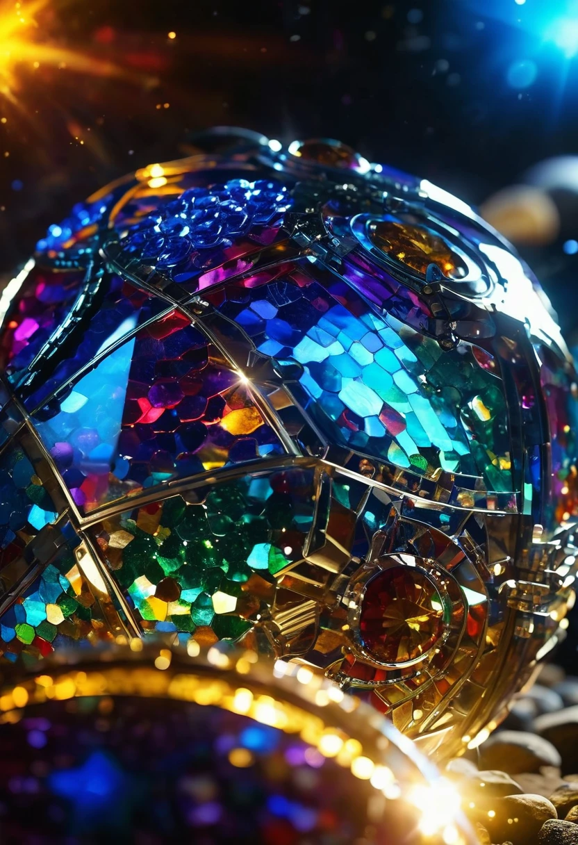 Transparent armor,Sequin,colored light,Crystal, glass, transparent, (realistic), masterpiece, best quality, movie lighting, natural shadows, highest detail, professional photography, detailed background, depth of field, ultra-crazy details, intricate, beautiful, subsurface scattering, dynamic perspective, up to walking along the crystal path in the universe, up to being illuminated by the sun's rays, stars twinkling around, comets and planets flying, a magical bright picture,