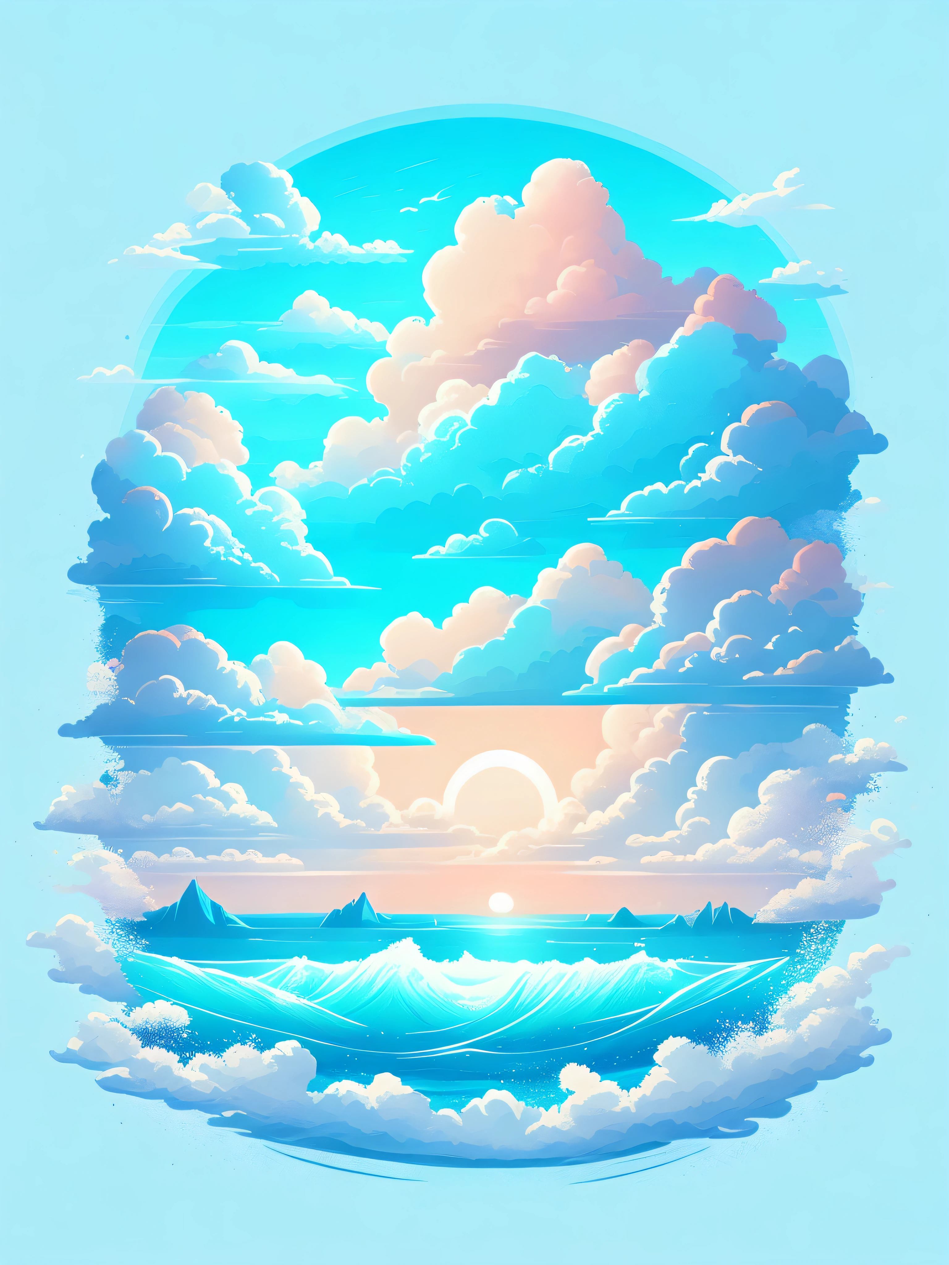 Nubes de mar y cielo en el paisaje de verano.,t-shirt design,rzminjourney,vectorial art