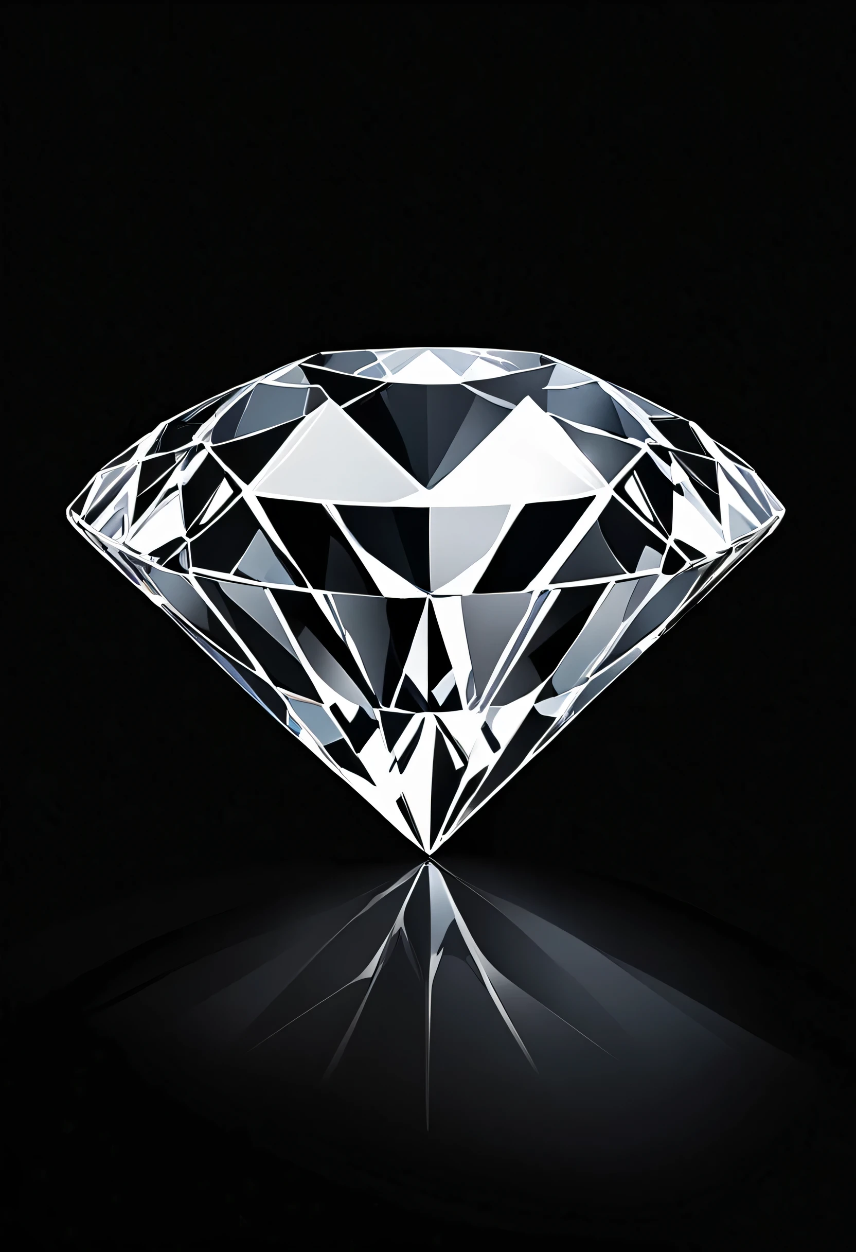 A single diamond, white, slightly shiny, black background.