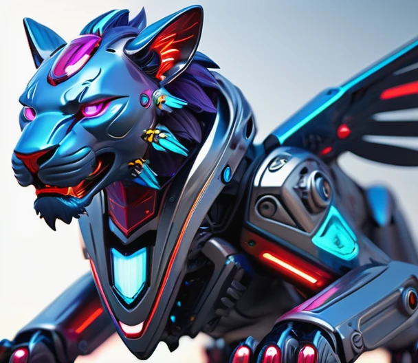 (Best quality, 8K, A high resolution, tmasterpiece:1.2), (Ultra-detailed), (Cybertron futuristic mechanical bald lion), full bodyesbian, dreamy glow,luminous neon lights,High-tech mechanical parts,Metal claws and wings,Metal heads and pecks,Metal feathers,Extremely cool,Metal legs,Bionic eye,Detailed feather design,sharp beak,hovers in mid-air,Electric blue and bright purple,Vivid glowing eyes,Reflective metal surface,Interlocking mechanical gears,Dynamic and stylish design,motion blur effect,meticulous craftsmanship,Sci-fi atmosphere,Streamlined aerodynamic shape,Laser scanning pattern,holographic projections,Light-emitting circuit lines,hauntingly beautiful,Otherworldly precision,Advanced sensors,Complex algorithms,Ominous and mysterious atmosphere,electric sparks,Shiny chrome plating,Futuristic propulsion system,solo,Medium shot,concept-art, Fantasy theme,voluminetric lighting, Global illumination, Reflection, hyper HD,The light is bright,RGB colors,vibrant with colors, Mecha musume,McCorg gear to Red colours flying and swings