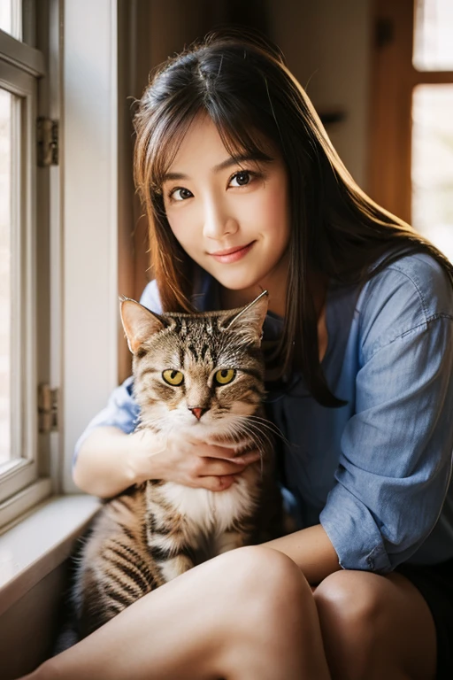 A beautiful woman holding a cat