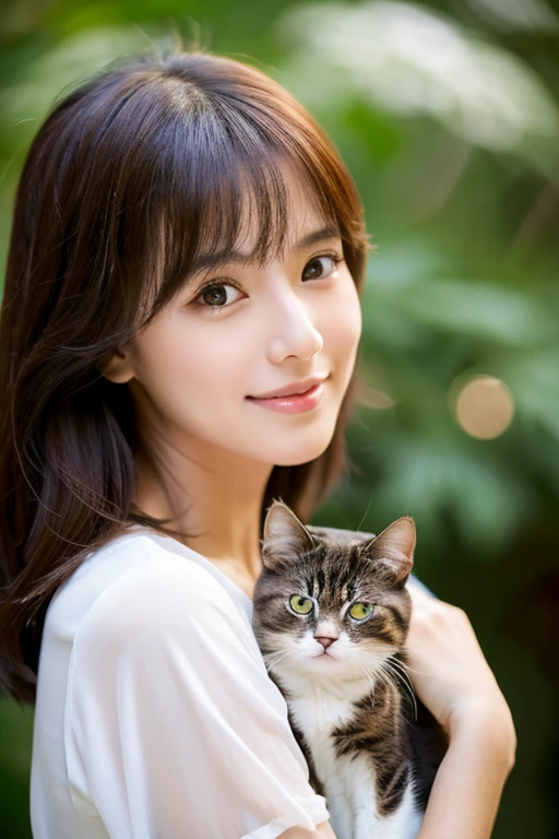 A beautiful woman holding a cat
