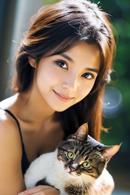 A beautiful woman holding a cat