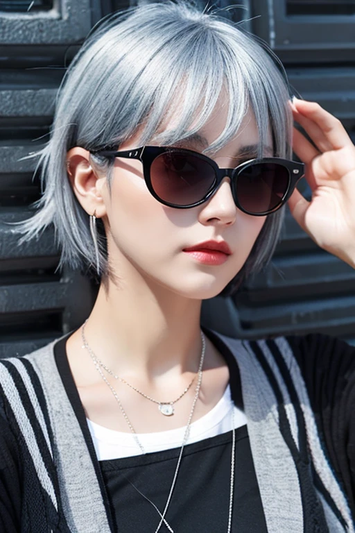 cyber punk　gray hair　sunglasses