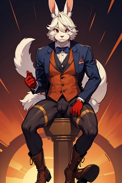 rabbit, furry, beastman, Animal hair, tail, blazer, tights, bulge, gloves, boots, penis, testis