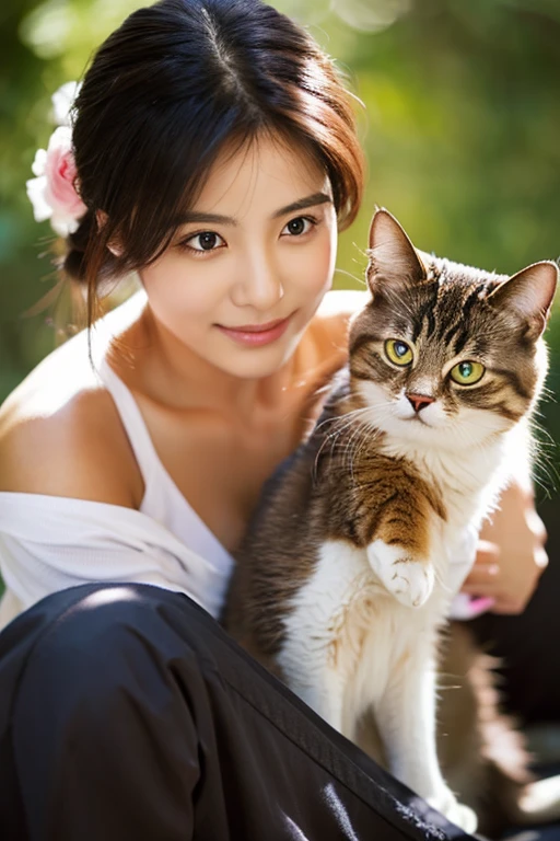 A beautiful woman holding a cat