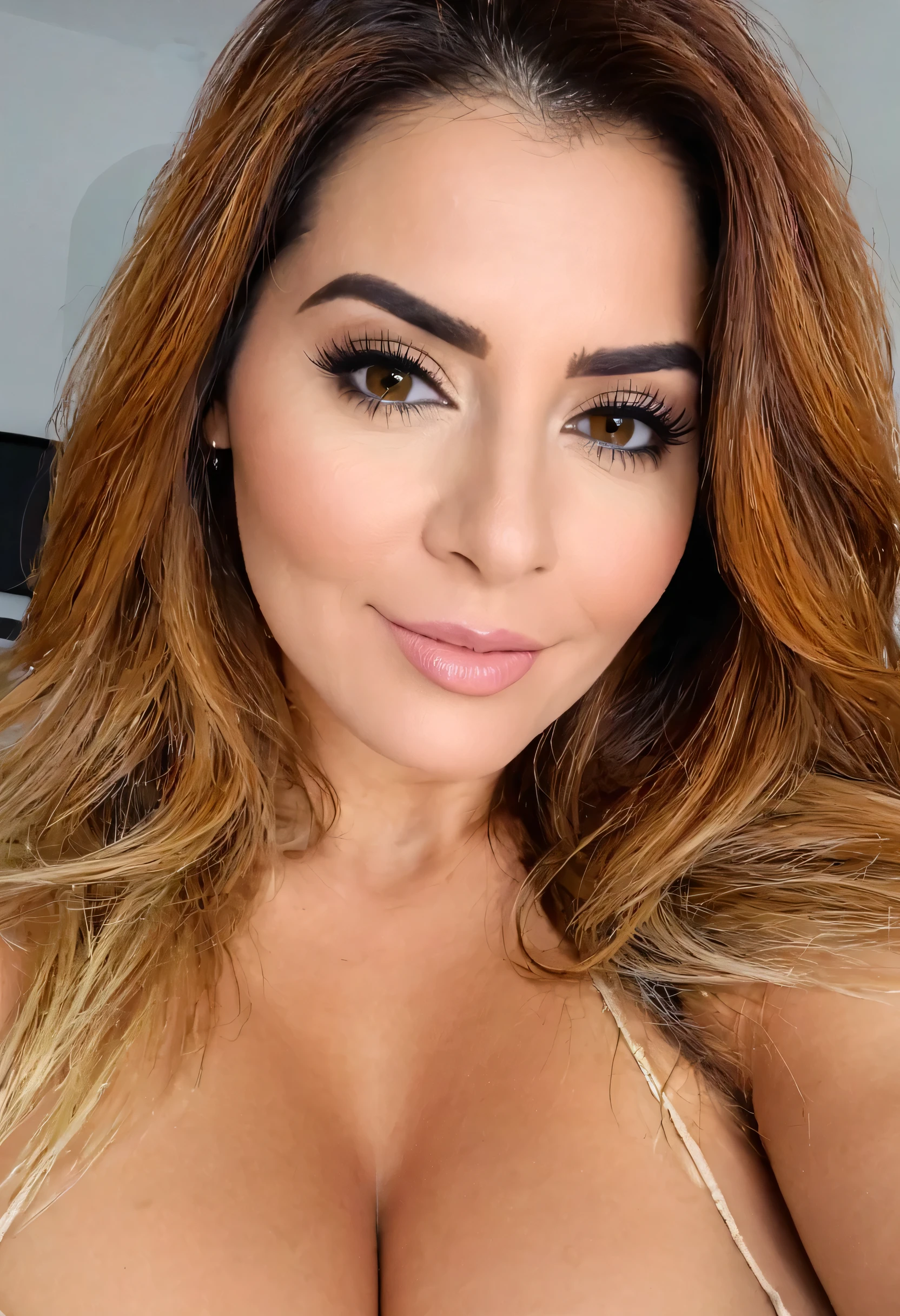 Mulher loira porn e exibindo os peitos Super bem detalhada