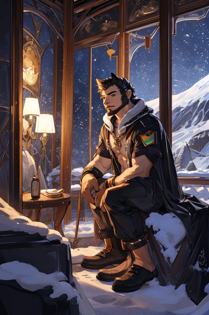 an impressive and magical winter landscape. En el centro de la imagen, dos figuras masculinas se encuentran frente a frente, destacando en medio de un paisaje nevado y helado.