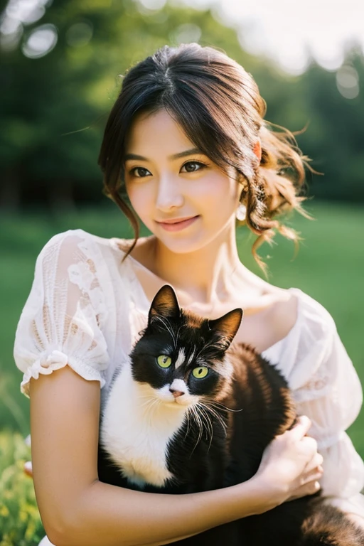 A beautiful woman holding a cat