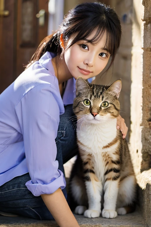 A beautiful woman holding a cat