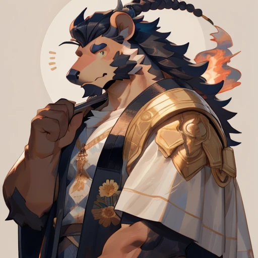 Top quality, best quality, kaleidoscope, rzminjourney, Vector Art, High-quality illustrations by Alfons Mucha, masterpiece(Beast field, Furry personification)Logo, round, Colorful flowers,,Muscular, Giant, huge, fan, Strong, huge的肱二头肌, Massive pectoral muscles, dog, Big bulge, Strong body，Perfect limbs，Mature men（男性可以Pregnant），Pregnant，Extra big belly，Rub your belly，Chubby