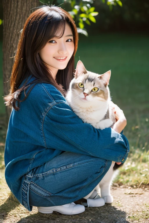 A beautiful woman holding a cat