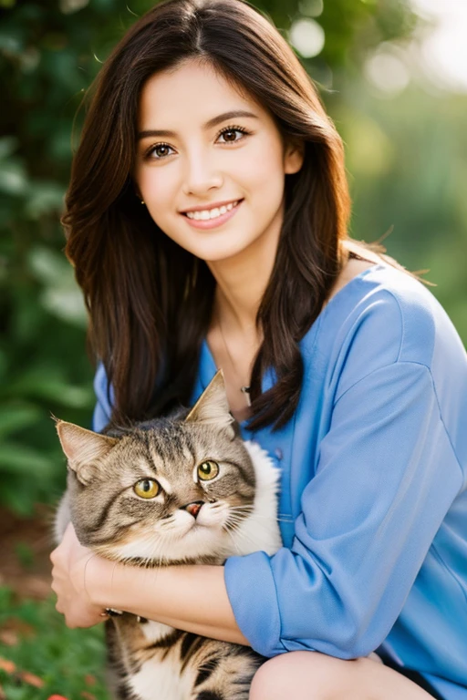 A beautiful woman holding a cat