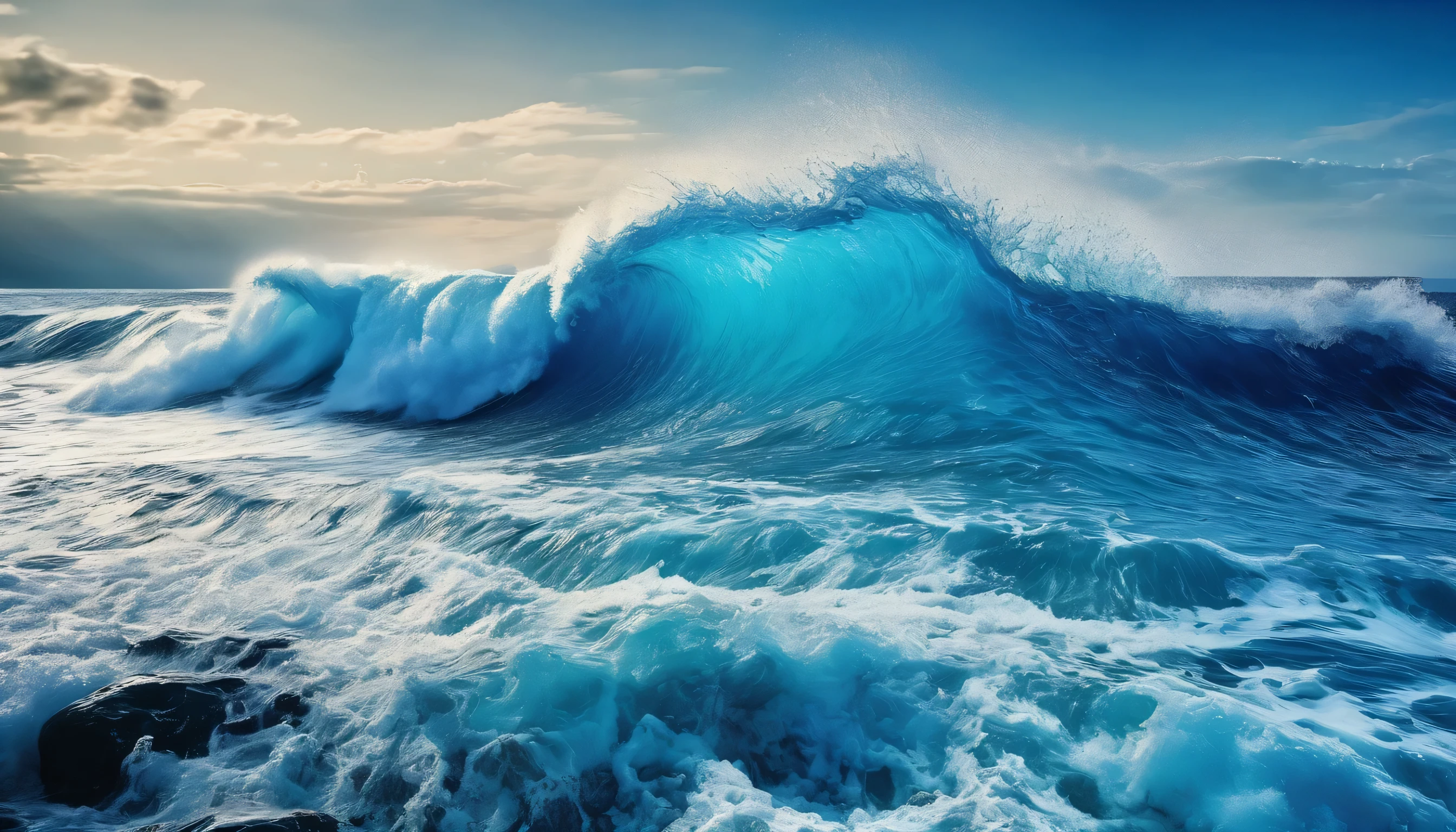arafed view of a blue ocean with blue waves crashing, chaotic sea setting, breathtaking composition, beautiful sea landscapes, stunning ocean, magnificent background, beautiful background, beautiful dreamy breathtaking, beautiful blue ocean