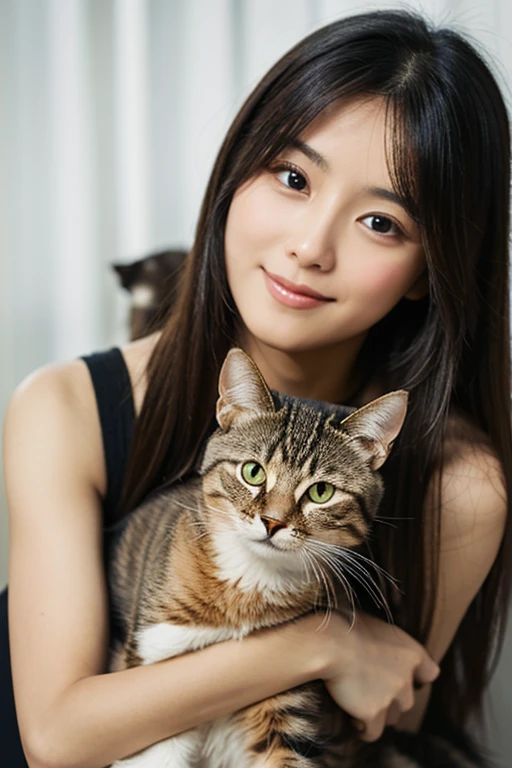 A beautiful woman holding a cat