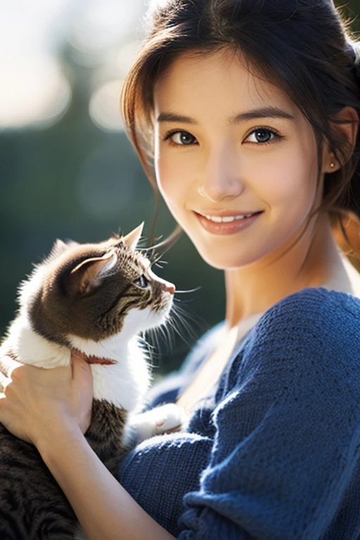 A beautiful woman holding a cat