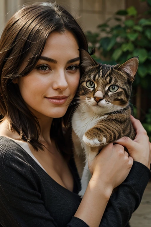A beautiful woman holding a cat