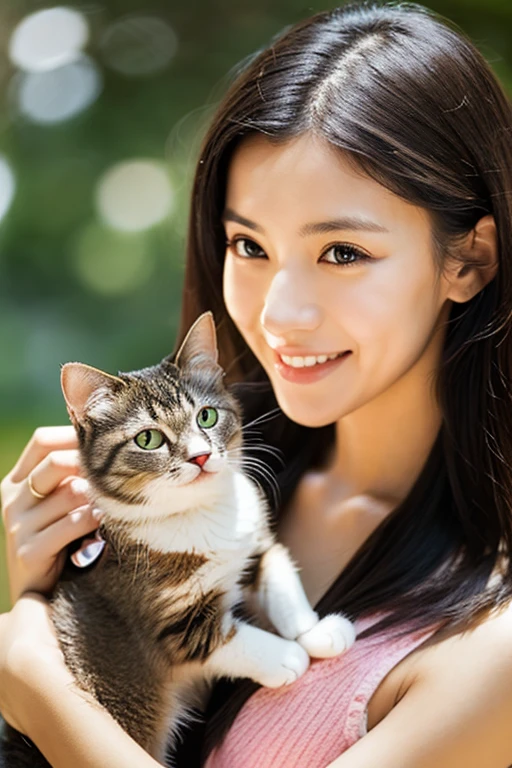 A beautiful woman holding a cat