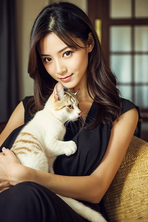 A beautiful woman holding a cat