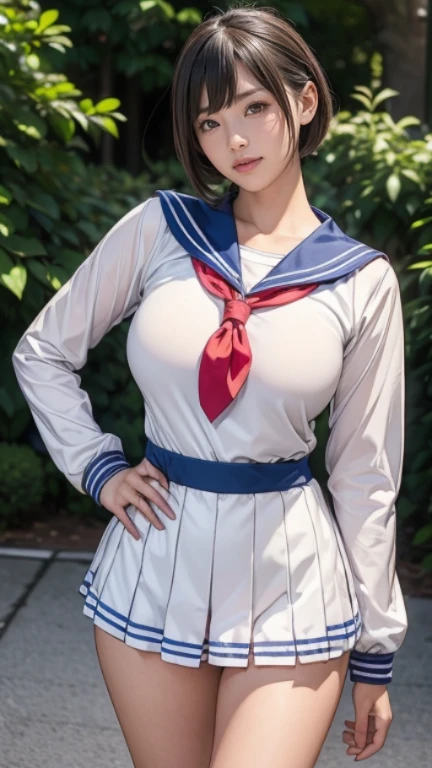 (2 girls, , same height :1.2) ,Front view,  couple focus ,    japanese girl ,  (smile:0.7), stand next to each other ,  (((No panties)))、Upper body, please reconsider、 ((Super short sailor suit))、 ((short sailor suit, long sleeve))、realistic butt crack, にやにやのsmile, very short hair , (high color saturation:1.0),  (highly detailed skin), (highest quality:1.0), (ultra high resolution:1.0) ,(realistic:1.0), (Super detailed:1.0), (8K, Raw photo:1.1), (((Real and beautiful breasts, You can see the lower half of the breast)))