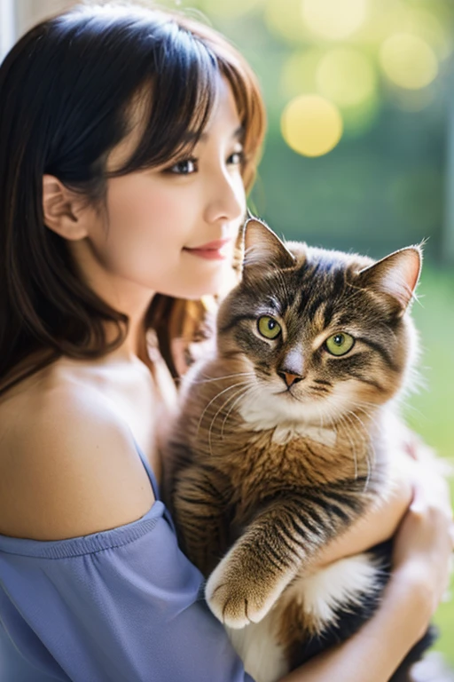 A beautiful woman holding a cat