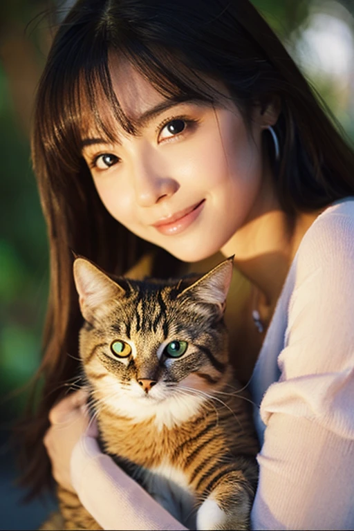 A beautiful woman holding a cat