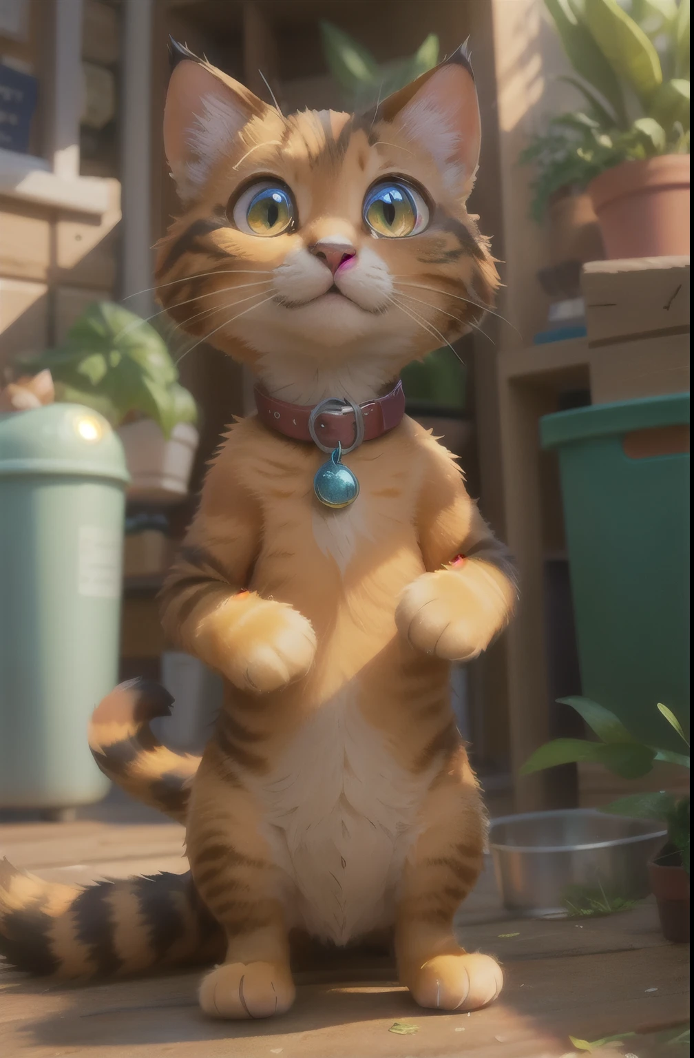 Da ist eine Katze, die auf den Hinterbeinen steht, Anime visual of a cute cat, Sora als Katze, anato finnstark. Pixar, depicted as a Pixar character, frame from Pixar movie, Animationsfilm, Film-Werbebild, Full body close-up, as a Pixar character, Disneys Bambi-Katze, Trickfilm, Neuer Katzenfilm